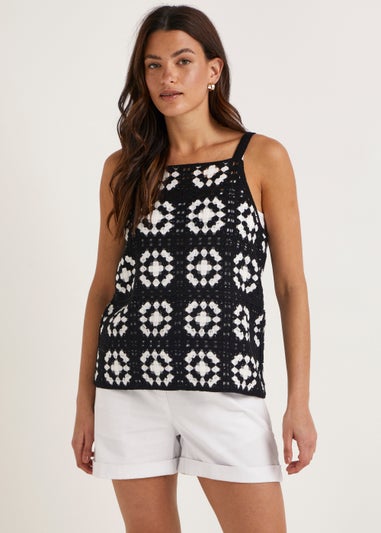 Monochrome Crochet Lace Vest Top
