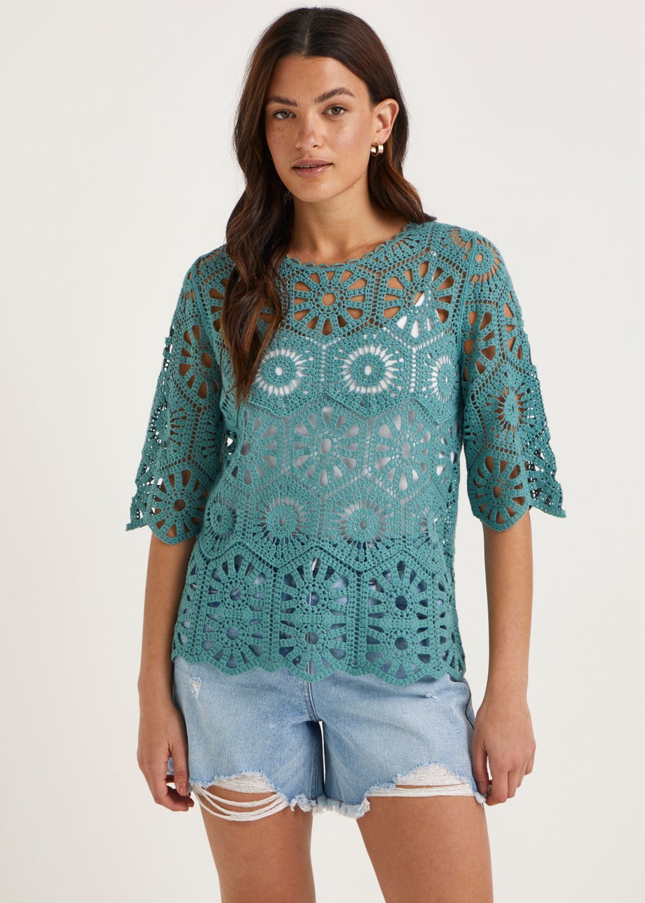 Blue Crochet Lace T-Shirt