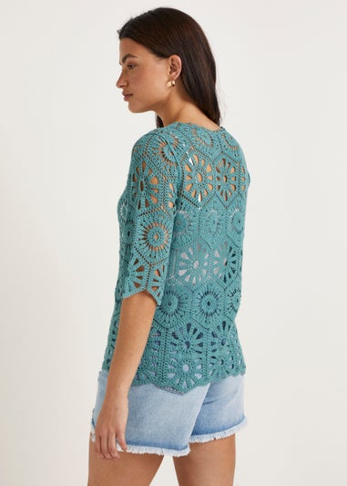 Blue Crochet Lace T-Shirt
