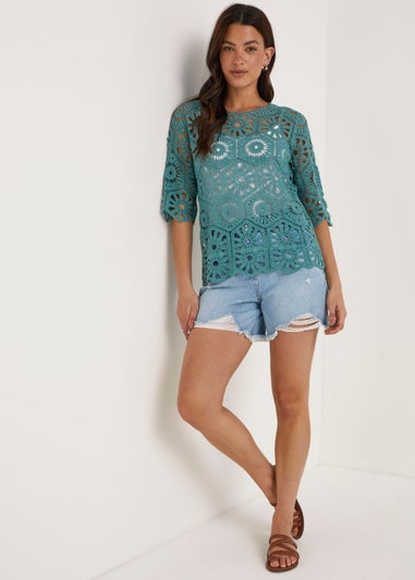 Blue Crochet Lace T-Shirt