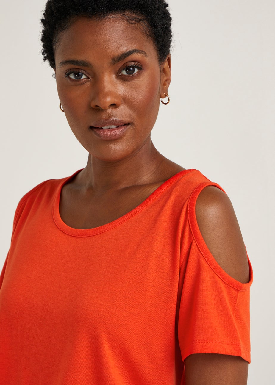Papaya Petite Coral Longline Cold Shoulder T-Shirt