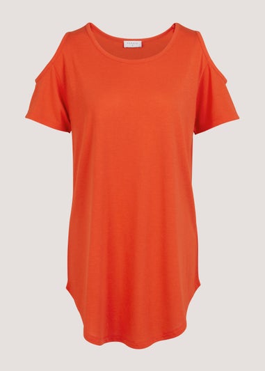 Papaya Petite Coral Longline Cold Shoulder T-Shirt