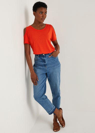 Papaya Petite Coral Longline Cold Shoulder T-Shirt