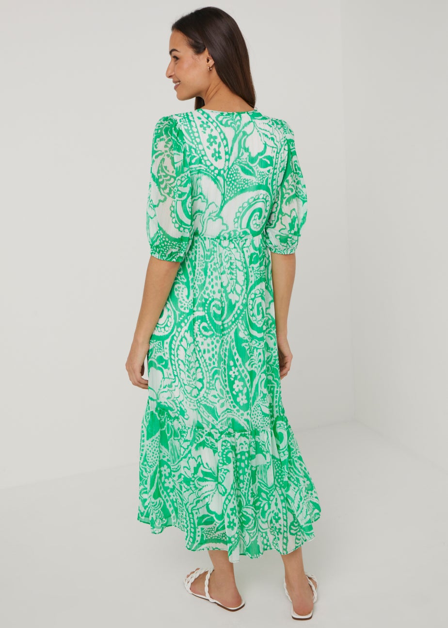 Papaya Petite Green Paisley Chiffon Midi Dress