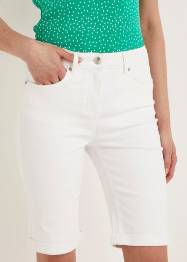 April White Denim Knee Length Shorts