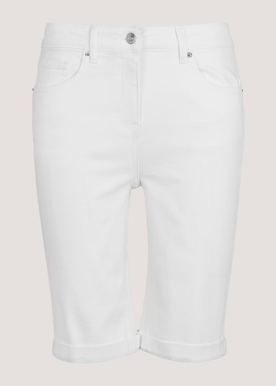 April White Denim Knee Length Shorts