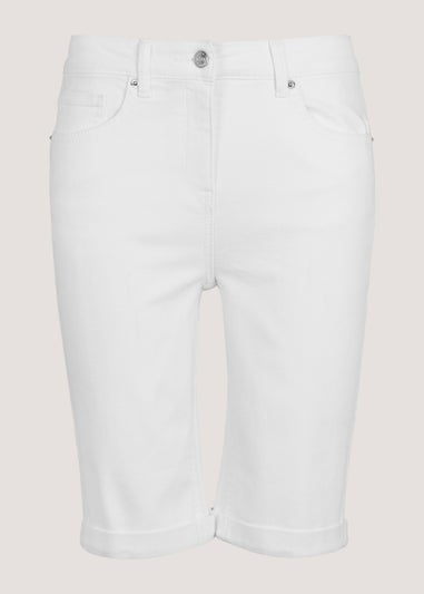 April White Denim Knee Length Shorts