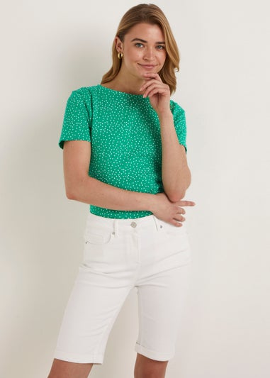 April White Denim Knee Length Shorts