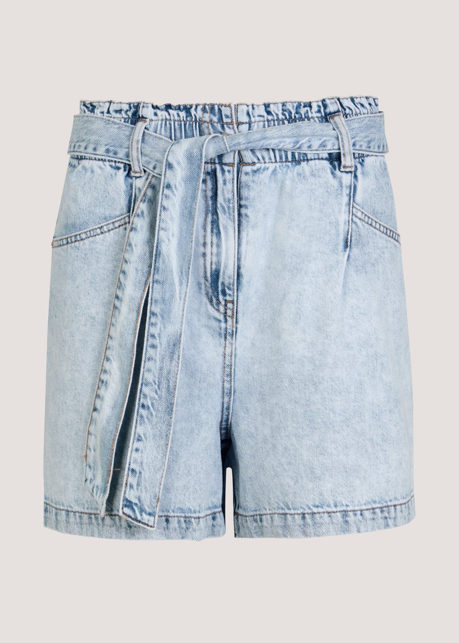 Light Wash Tie Waisted Denim Shorts