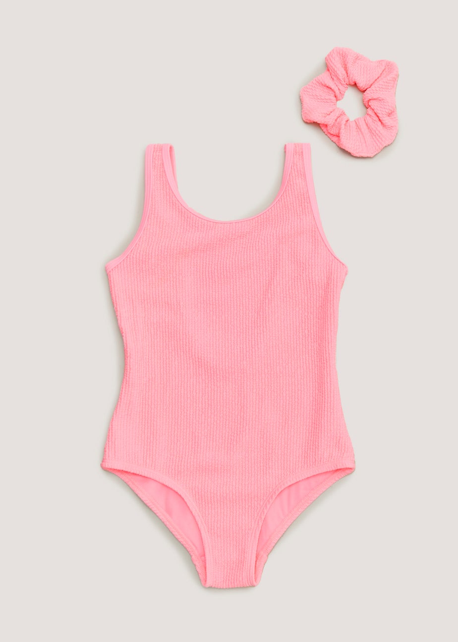 Girls Pink Swimming Costume & Scrunchie Set (4-13yrs)