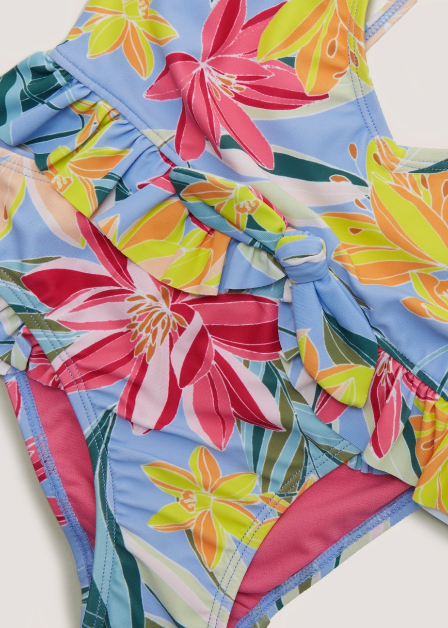 Girls Mini Me Blue Tropical Floral Bikini Set (4-13yrs)