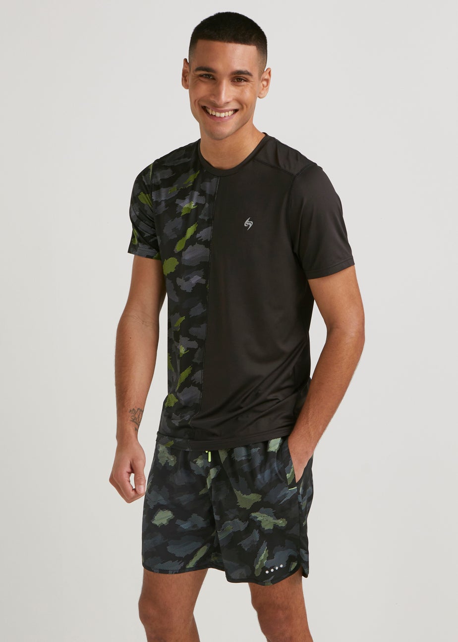 Souluxe Black Sketch Print Sports Shorts