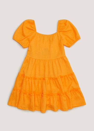 Girls Orange Crinkle Tiered Dress (4-13yrs)