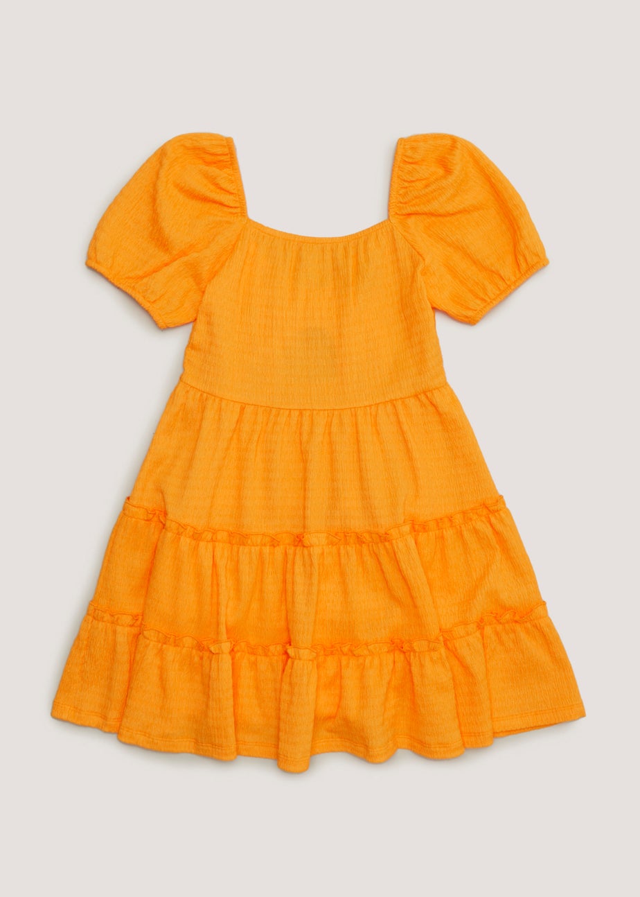 Girls Orange Crinkle Tiered Dress (4-13yrs)