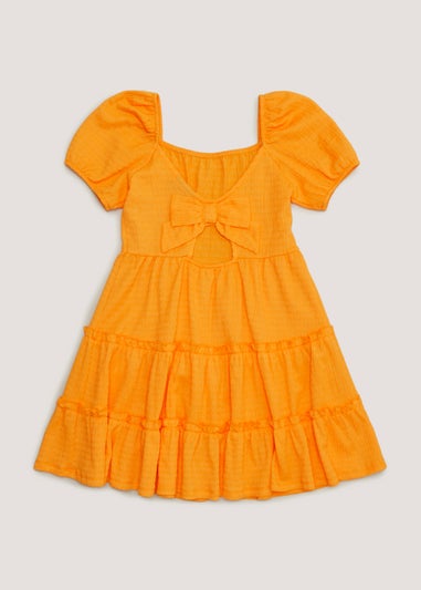 Girls Orange Crinkle Tiered Dress (4-13yrs)