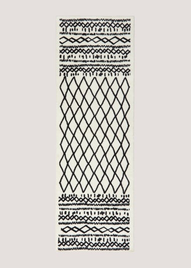 Monochrome Berber Runner Washable Muddle Mat (50cm x 150cm)