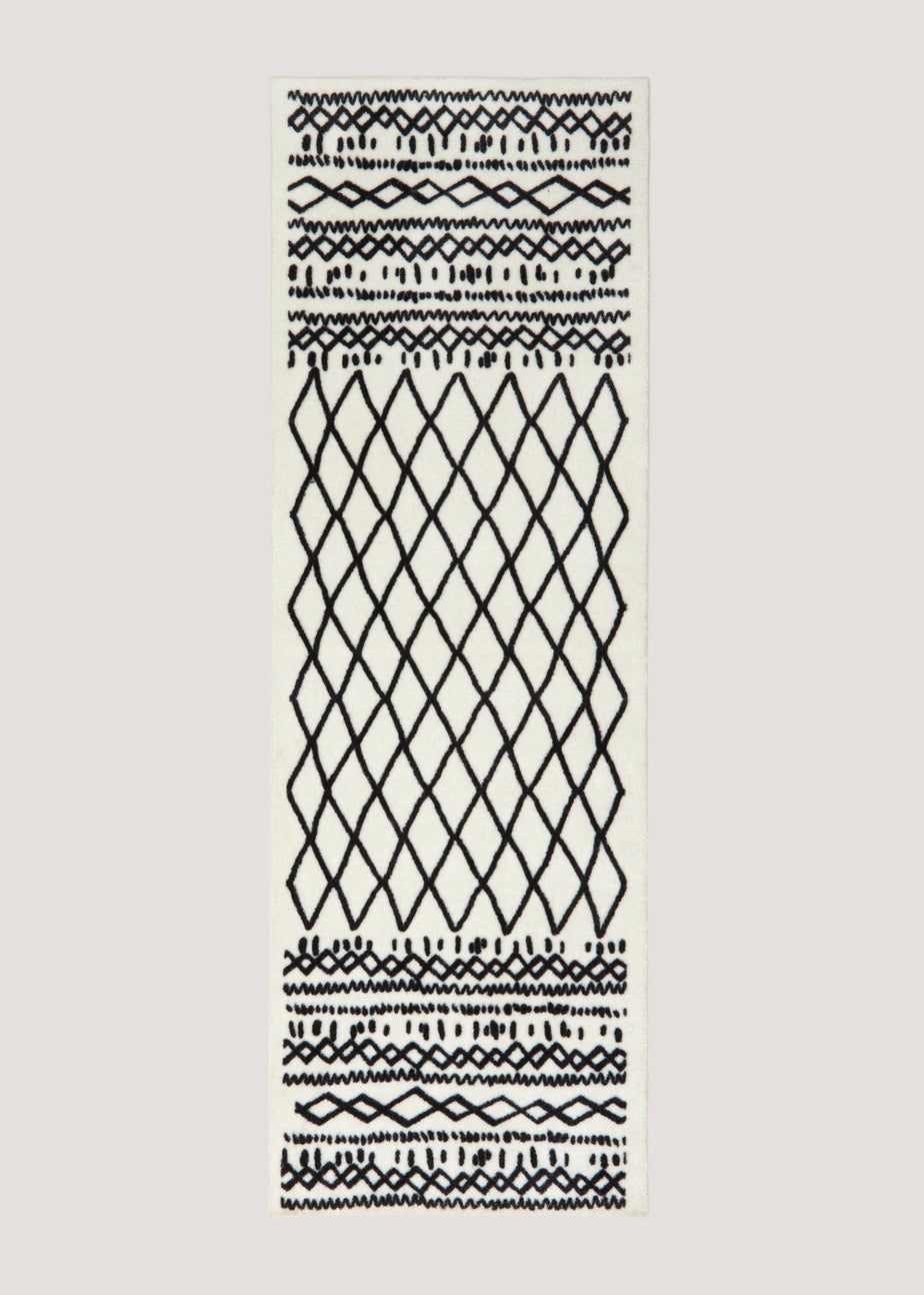 Monochrome Berber Runner Washable Muddle Mat (50cm x 150cm)