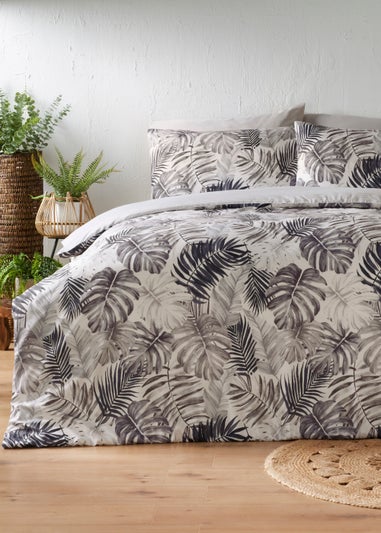 Monochrome Palm Print Reversible Duvet Cover