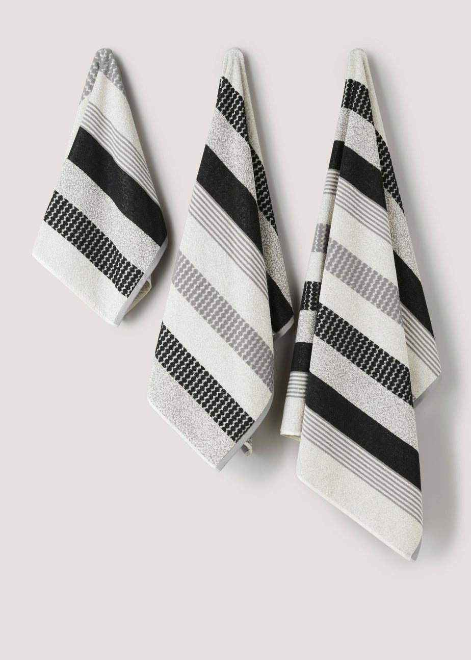 Monochrome 100% Cotton Textured Stripe Towels