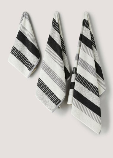 Monochrome 100% Cotton Textured Stripe Towels