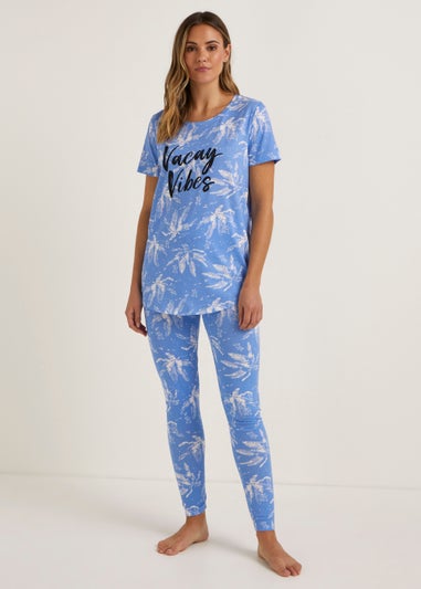 Blue Palm Print Legging Pyjama Set