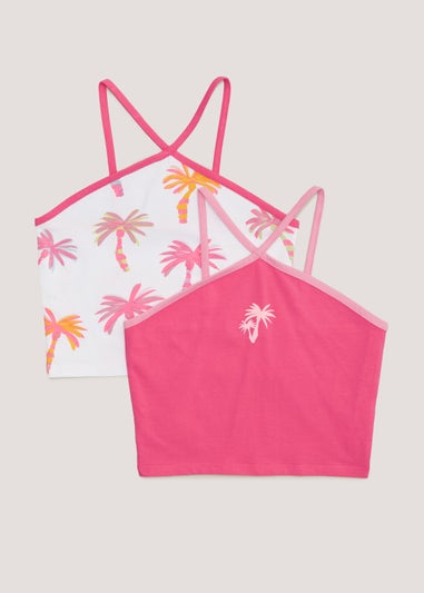 Girls 2 Pack Palm Print Vest Tops (4-13yrs)