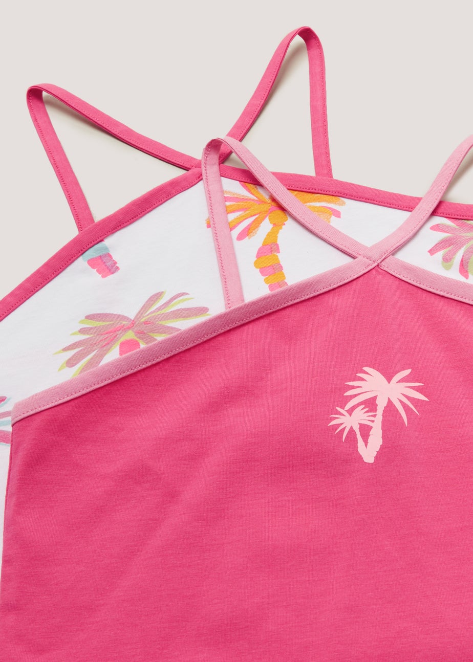 Girls 2 Pack Palm Print Vest Tops (4-13yrs)