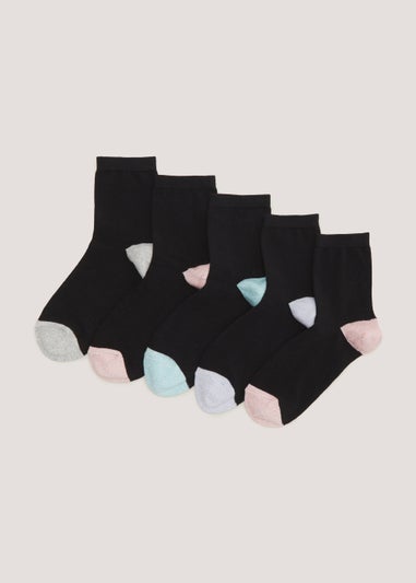 5 Pack Multicoloured Heel & Toe Socks