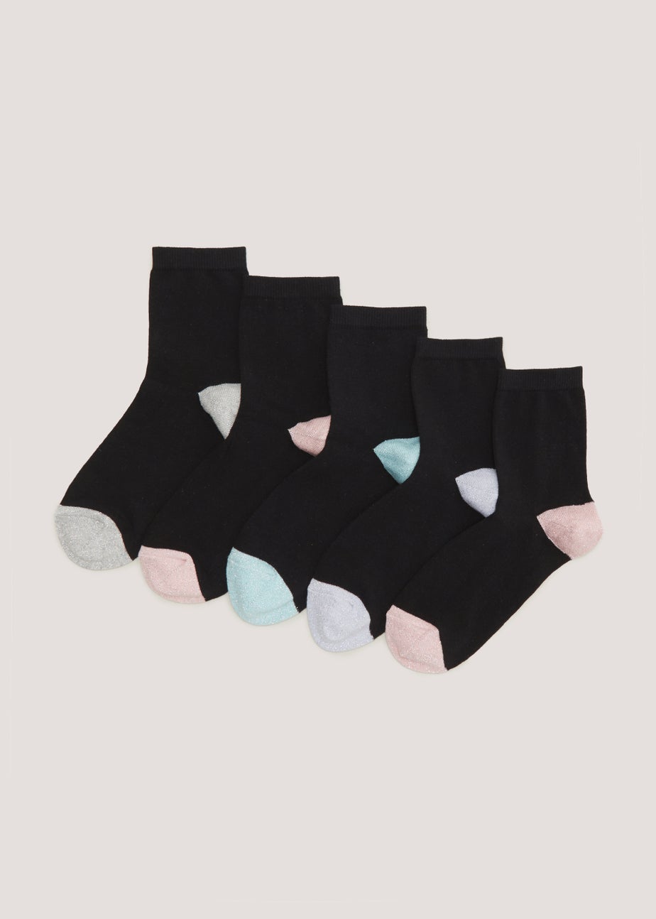5 Pack Multicoloured Heel & Toe Socks