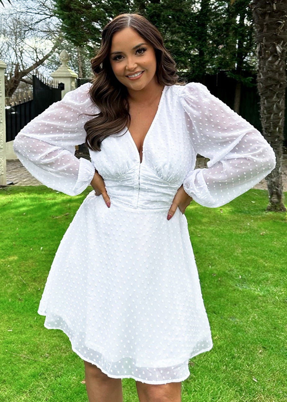 In the Style Jac Jossa Dobby White Ruched Mini Dress