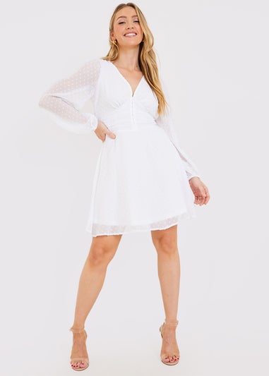 In the Style Jac Jossa Dobby White Ruched Mini Dress