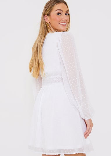 In the Style Jac Jossa Dobby White Ruched Mini Dress