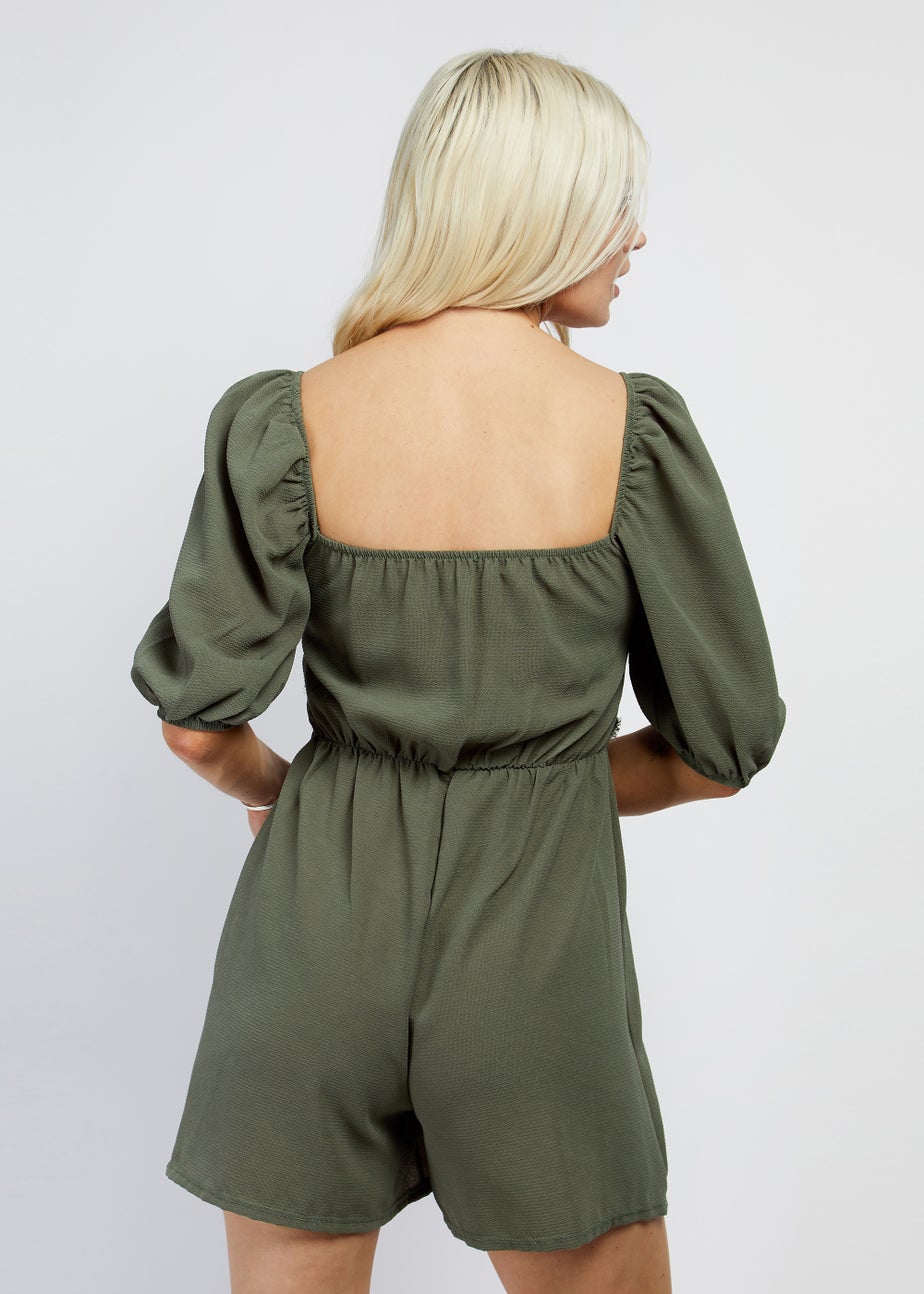 Girls on Film by Dani Dyer Khaki Tie Front Playsuit