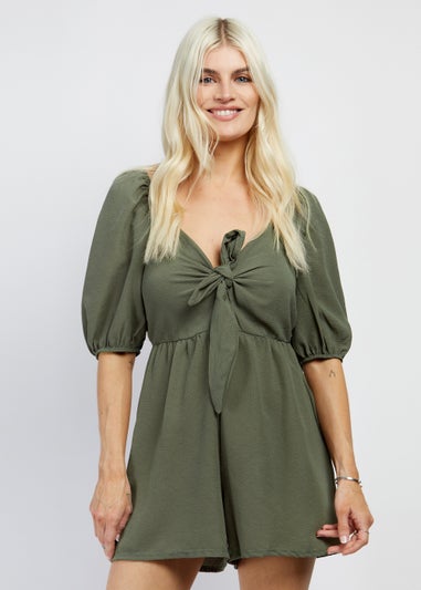 Girls on Film by Dani Dyer Khaki Tie Front Playsuit