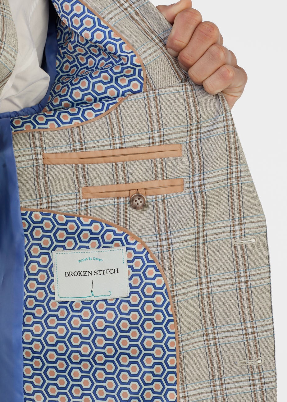 Broken Stitch Suffolk Stone Check Slim Fit Suit Jacket