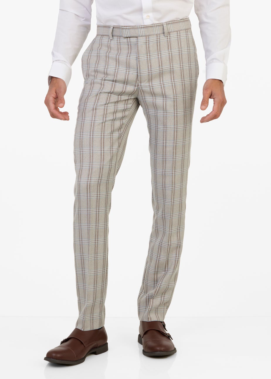 Broken Stitch Suffolk Stone Check Slim Fit Suit Trousers