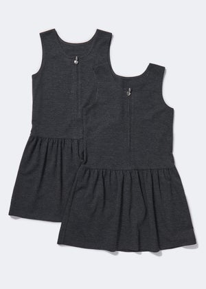 Girls 2 Pack Grey Zip Front Jersey Pinafores (3-9yrs)