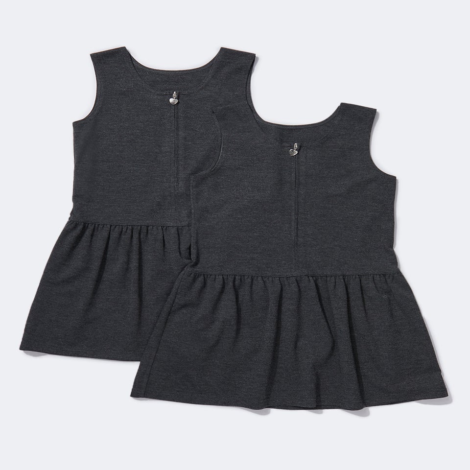 Girls 2 Pack Grey Zip Front Jersey Pinafores (3-9yrs)