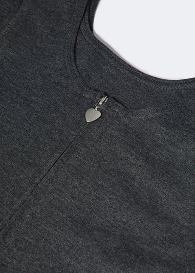 Girls 2 Pack Grey Zip Front Jersey Pinafores (3-9yrs)