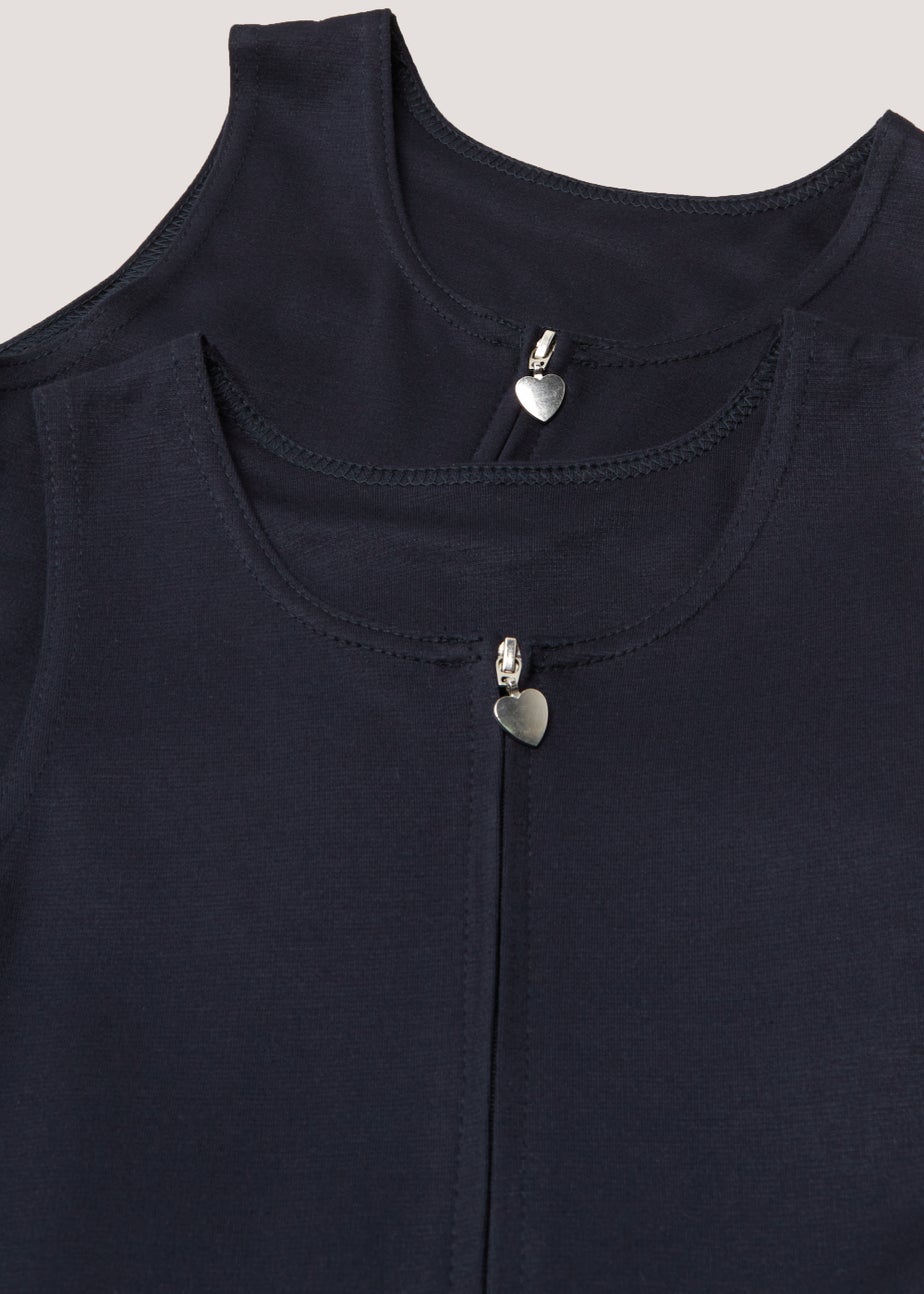 Girls 2 Pack Navy Jersey School Pinafore (3-9yrs)