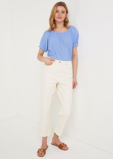 Ava Ecru Mom Jeans (Long Length)