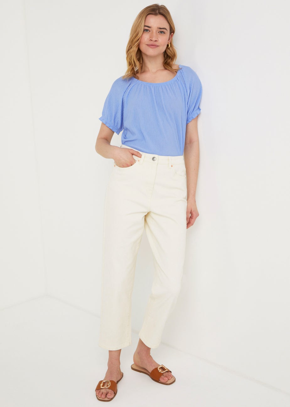 Ava Ecru Mom Jeans (Long Length)