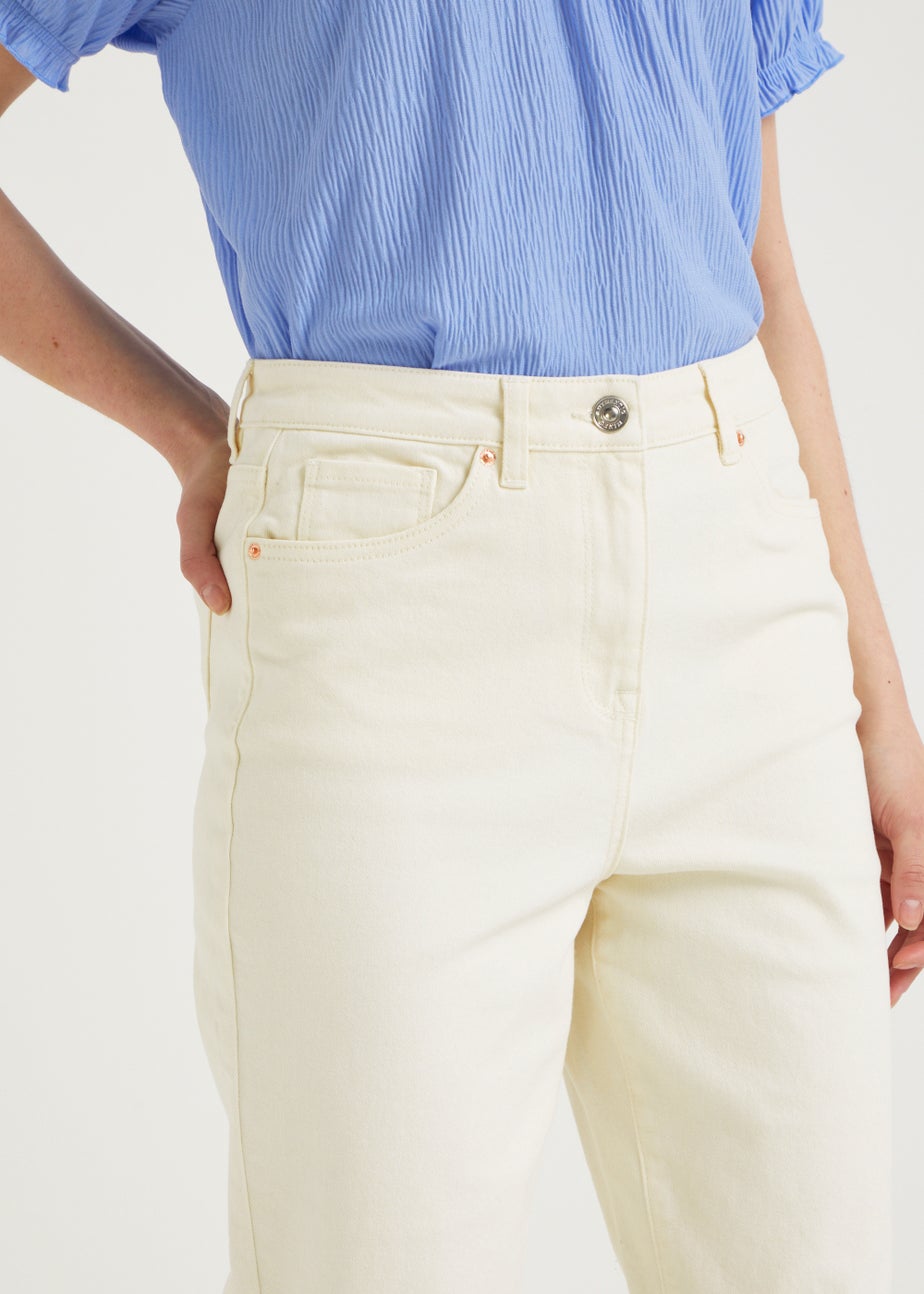 Ava Ecru Mom Jeans (Long Length)