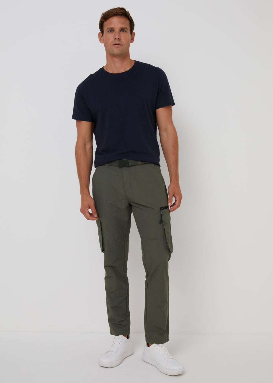 Grey Belted Straight Fit Utility Cargo Trousers