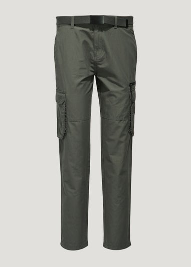 Grey Belted Straight Fit Utility Cargo Trousers
