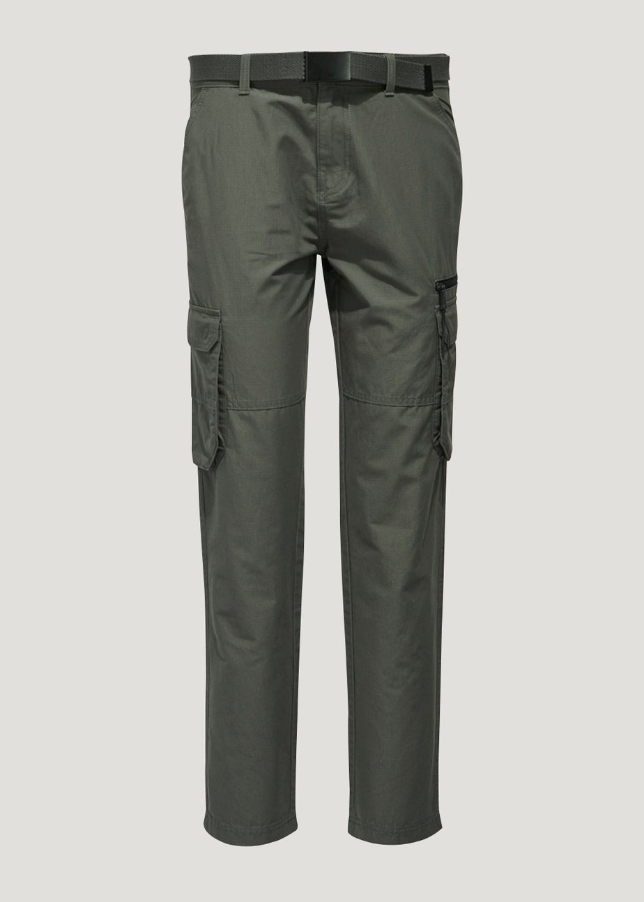 Grey Belted Straight Fit Utility Cargo Trousers