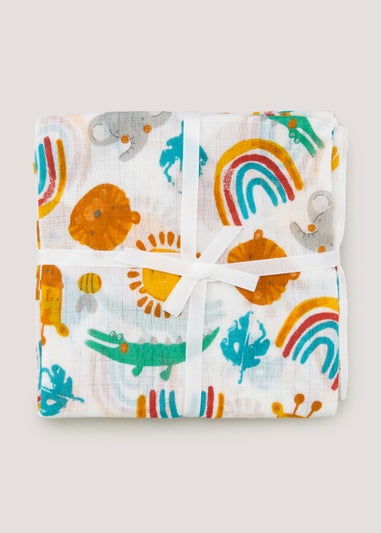 3 Pack Multicoloured Rainbow Muslin Cloths (73cm x 73cm)