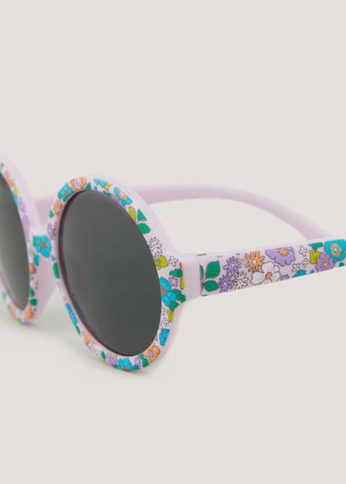 Kids Lilac Floral Print Round Sunglasses (3+yrs)