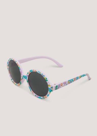Kids Lilac Floral Print Round Sunglasses (3+yrs)