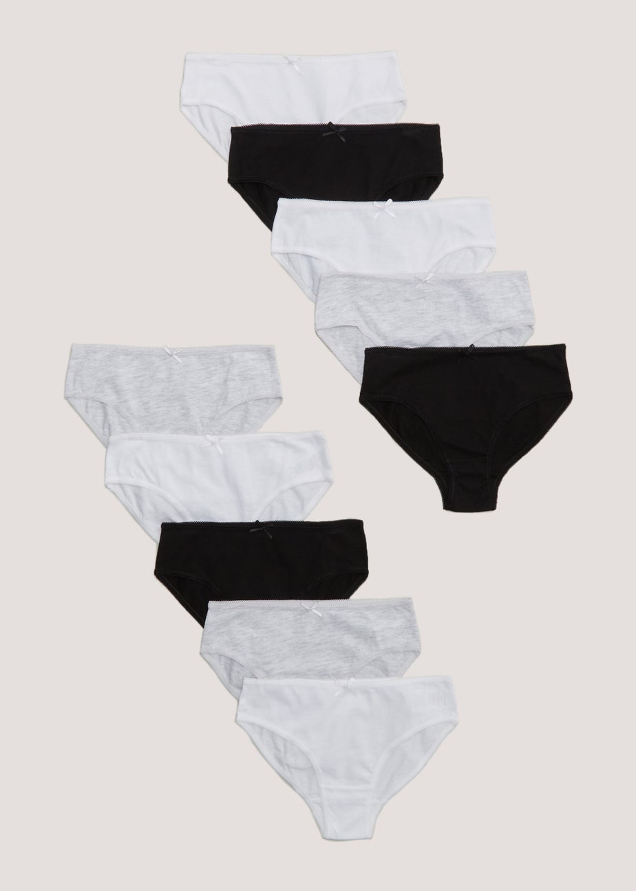 Girls 10 Pack Monochrome Knickers (2-13yrs)